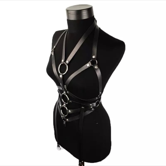 Black Leather Full Body Harness Belts